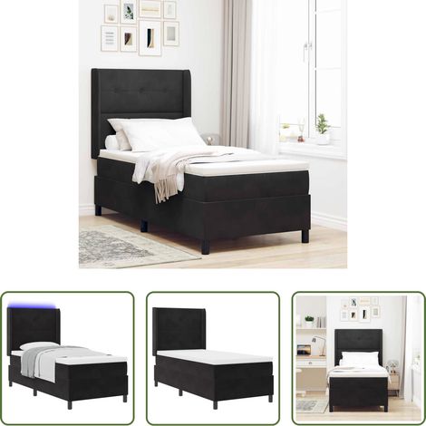 LED Beleuchtung - Boxspringbett mit Matratze mit LED Schwarz 90 x 190 cm Samt (1/5)