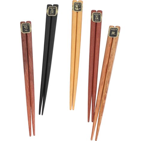 Ensemble de baguettes de 5 couleurs différentes, en bois naturel, antidérapantes et confortables à utiliser. Baguettes réutilisables à quatre coins. (1/5)