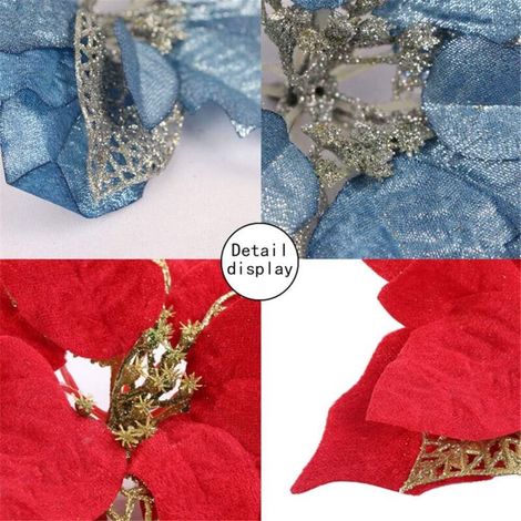 Set di 10 fiori artificiali per albero di Natale, decorazioni per albero di Natale, fiori artificiali scintillanti per decorazioni di matrimoni e feste di Natale (6 pezzi, 11 cm) (1/4)