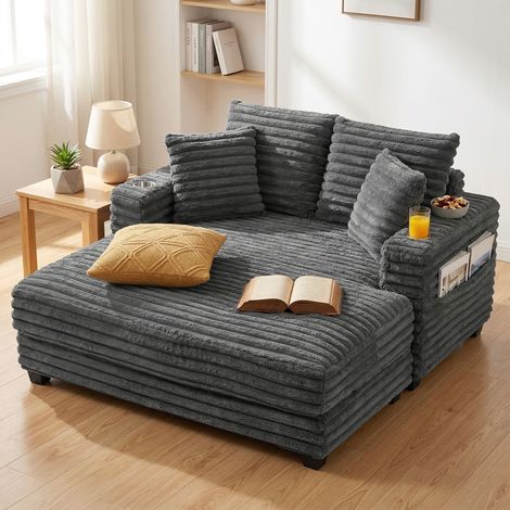 Canapé 2 places convertible 134x151 cm avec porte-gobelets, gris pour salon, lit d'appoint confortable, tissu moderne, usage quotidien (1/5)