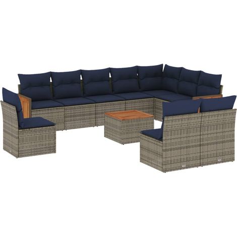 Maison Exclusive - Set Divani da Giardino 11 pz con Cuscini Grigio in Polyrattan (1/5)