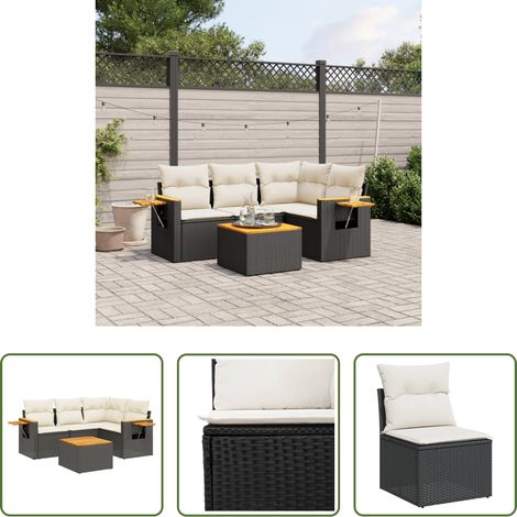 vidaXL Rattanmöbel - 5-tlg. Garten-Sofagarnitur mit Kissen Schwarz Poly Rattan (1/5)