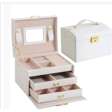 Boîte à bijoux Coffret pour bijoux à montre à maquillage,bijoux et cosmétique beauty Case,Doublure en velours,Affichage étui de rangement avec serrure et clé,Bonne idée Cadeau (Blanc)