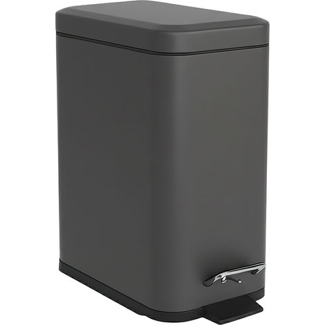 Relaxdays Cubo para baño 5 l, Soft-Close, acabado mate, cubeta extraíble con pedal, gris oscuro