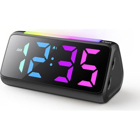 Réveil Numérique pour Enfants avec Lampe, Affichage LED Couleur, Gradateur de Luminosité 0 - 100%, 2 Réveils, Volume d'alarme 3, Réveil pour Les Garçons et Les Filles Dans la Chambre à Coucher (Noir) (1/5)