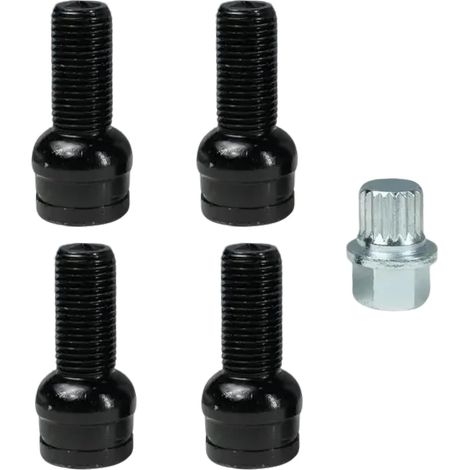 Lot de 4 Boulons de Roue Antivol en Acier M14 x 1.5 - Finition Zinc Noir pour Volkswagen Bora, Golf, Jetta, Passat et Beetle (1/5)