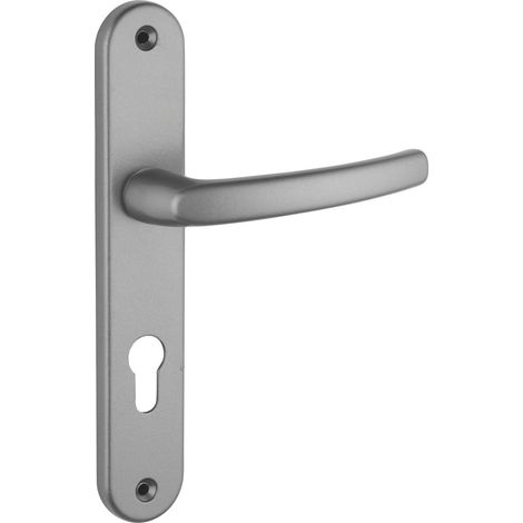 1 - Ensemble Poignées Porte - Zamak Fondu - Trou Cylindre - Entraxe 195 mm - Carré 7 mm - Usage Intérieur - Inox - Gris