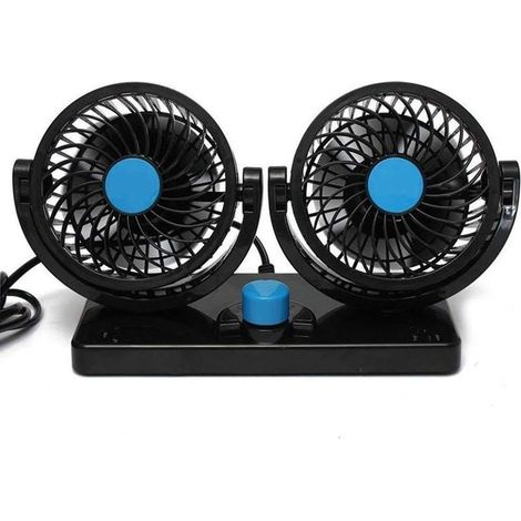 Fan to double head - Rotation to 360° - Adjustable - For the car - Quiet - 2 speeds - 12 V - For panel of edge - electric - For a conditioning, circulation of air in summer (1/5)