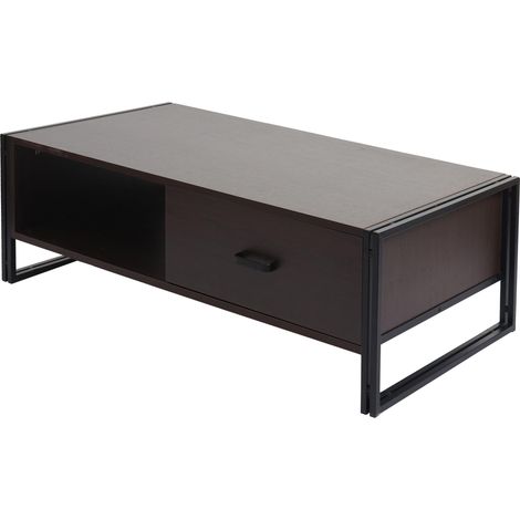 [JAMAIS UTILISÉ] Table basse HHG-394, table d'appoint table de salon, 41x120x60cm structure 3D, métal MDF, brun foncé (1/5)