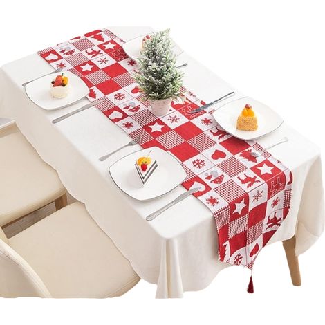 Chemin De Table - Noël - Coton Et Lin - 180 x 33 cm - Pour Salle À Manger Fête Décoration - 1 Pièce (1/5)