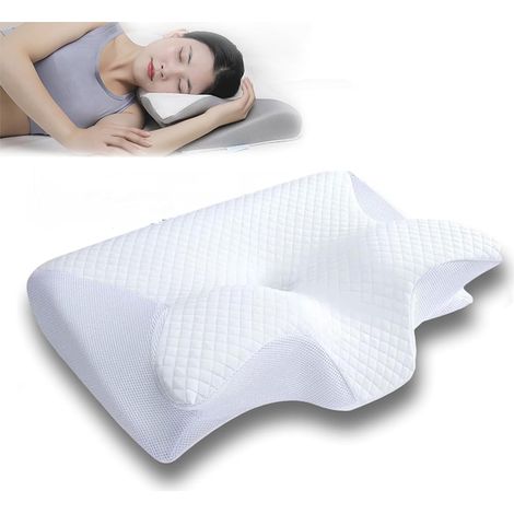 Oreiller cervical papillon en forme de corne, Oreiller cervical papillon,mousse à mémoire de forme, rebond lent, ergonomique, soutien cervical, Blanc (1/5)
