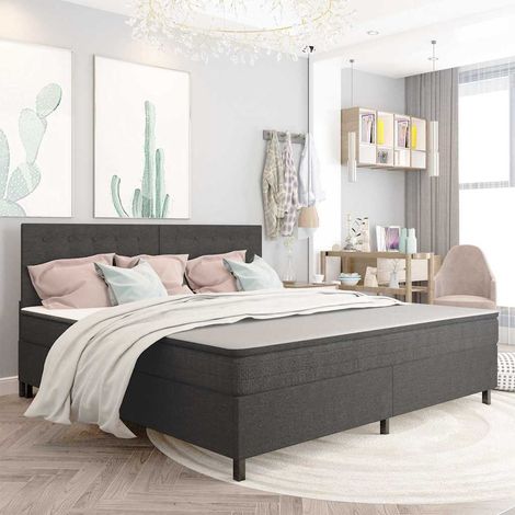 Cama box spring tela gris oscuro 200x200 cm (1/5)