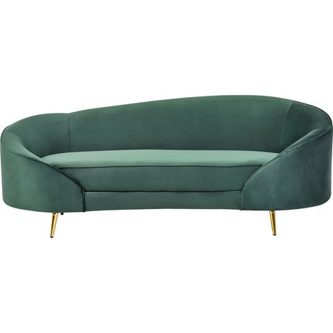 Sofá 2 plazas de terciopelo diseño curvo patas metal verde esmeralda dorado Savar