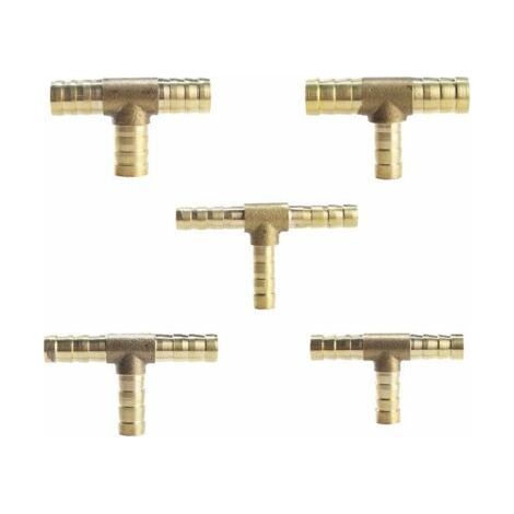 (10 mm) 5 pezzi Raccordo a T a 3 vie in ottone per tubo flessibile del carburante per aria compressa (1/4)