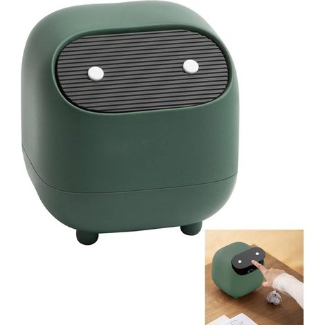 Mini poubelle avec couvercle - Jolie poubelle de bureau - Petite poubelle - Pieds intégrés - Facile à utiliser - Idéale pour la salle de bain, le bureau, le bureau ou la table basse - Verte (1/5)