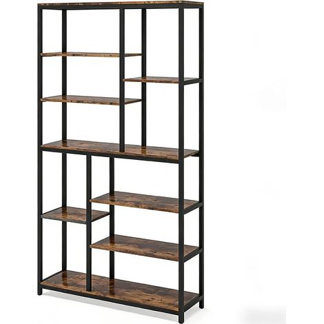 Bücherregal industriel haut 200 cm, étagère ouverte à plusieurs niveaux pour salon, bureau ou coin lecture, métal et panneau de particules, CHICFURN (1/5)