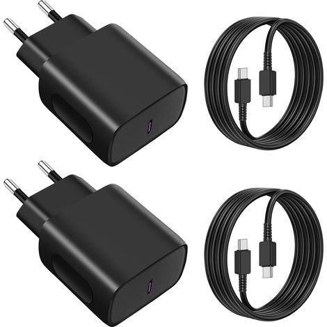 Chargeur USB C Rapide 25W X 2 +2MX2 USBC Cable, USB C Secteur Adaptateur Charge Secteur pour S25/S24/S23/ S22 /S21 /S21 Ultra,S20 FE, A16/A15/A14/A54/A53/A34, pour 15 (1/5)