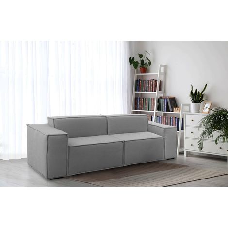 Talamo Italia Canapé fixe Paola, Canapé modulable 2 places linéaire, 100% Made in Italy, Canapé de salon moderne en tissu, Cm 220x95h70, Gris, avec emballage renforcé (1/5)