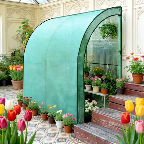 Invernadero de jardín 200x100x210 cm, con 2 puertas abatibles, techo semicircular, metal y PE verde (1/5)