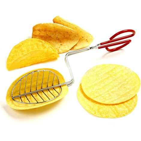 Pinzas para freír tacos de acero inoxidable, accesorios para freír tortillas de maíz, tortillas de maíz y papas fritas.