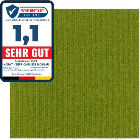Floordirekt – Dalle de moquette bouclée 50 x 50 cm – Revêtement isolant vert – Usage 31 pour trafic modéré à élevé – Autoportante et antidérapante