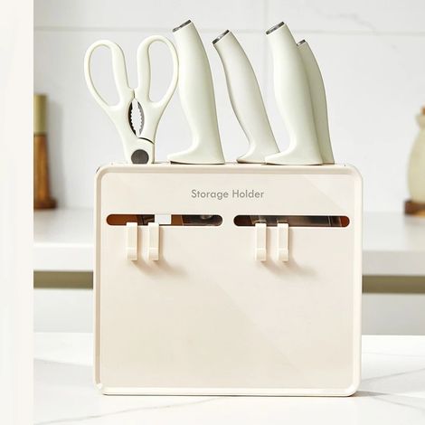 (Ivory C4721B) Porte-couteaux de cuisine, étagère de rangement murale non perforée, étagère dissimulée et anti-poussière à l'intérieur des placards (1/5)