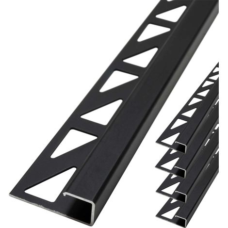 Dalsys Fliesenschiene Eckprofil Quadratprofil Aluminium (eloxiert, Fliesenprofil - Schwarz 2,5m x 10mm, 5 Stück (1/5)