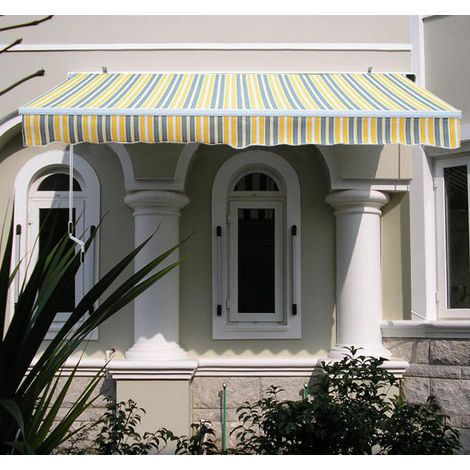 Greenbay 2 x 1.5m Manual Awning Garden Patio Canopy Sun Shade Shelter Retractable Yellow-Stripe (1/5)