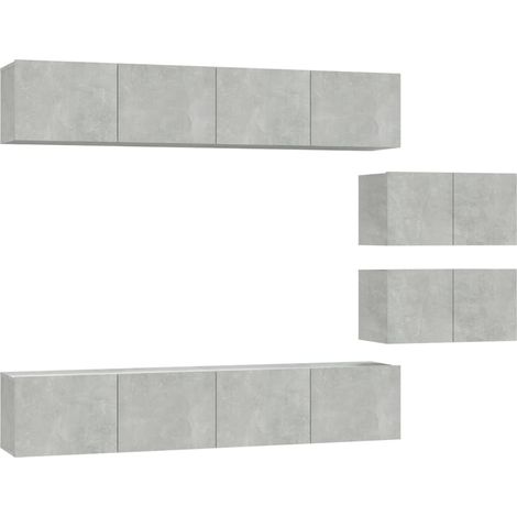 Conjunto de muebles mueble aparador TV televisión salón dormitorio salón 6 piezas madera contrachapada gris 020025044