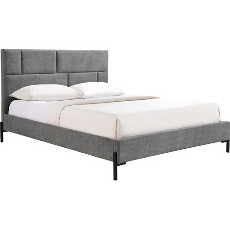 Letto 160 x 200 cm con testata imbottita Tessuto Grigio – NOULAVO