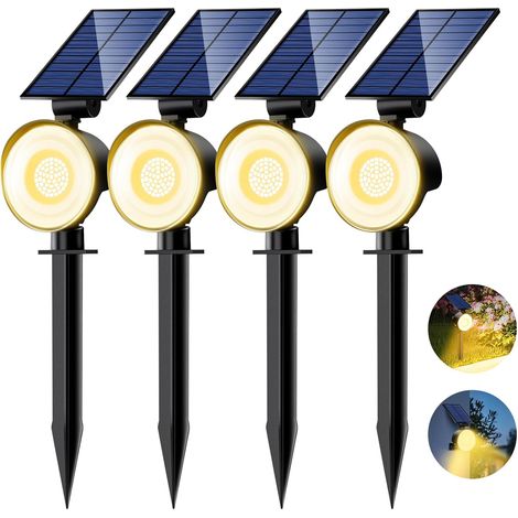 Spot Solaire Exterieur Lot de 4, Lampe Solaire Jardin 53 LED/3 Modes, Étanche Réglable Lumiere Solaire Extérieur pour Arbre Chemins Murale[Blanc Chaud] (1/5)