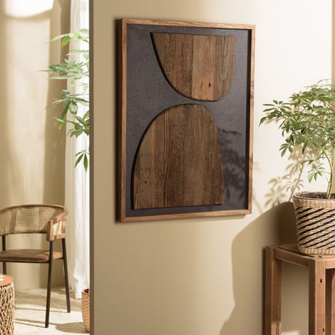 SANDY - Décoration murale 62x82cm bois de Pin recyclé sur fond noir