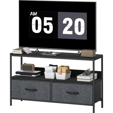 HOMCOM Mobile porta TV con 2 Cassetti Pieghevoli e Mensola 98x29x56cm Nero