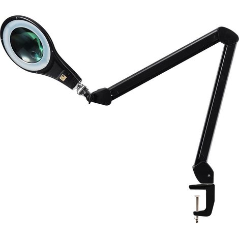 Lampe loupe de table LED avec bras pivotant et pince, grossissement 2,25x, noire (1/5)