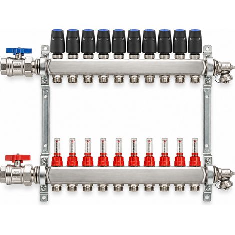BADfabrik24 Eco Heizkreisverteiler Edelstahl für 10 Heizkreise mit 10 Stück Strawa Strawatherm Stellantrieb 230 V stromlos geschlossen (1/5)