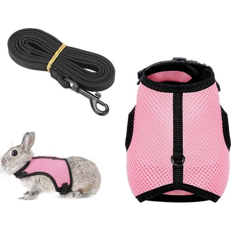 (S, Rose) 1 Pièce Harnais Cochon avec Laisse, Laisse Harnais Cochon d'Inde, Laisse Harnais Lapin Ajustable, Harnais Lapins avec Laisse Élastique (1/5)