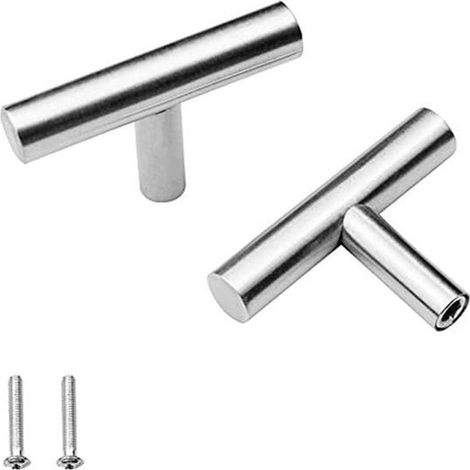 T-Griffe – Schranktürgriffe – Schrankrenovierung – Gebürsteter Stahl – 10 Stück, 50 mm – Silber (1/5)