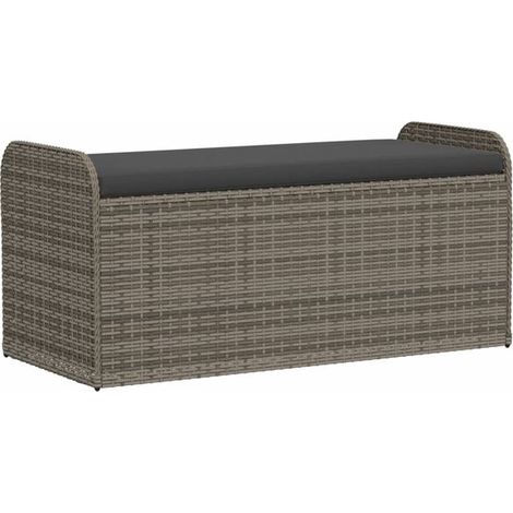 Un banc de rangement avec revêtement gris, mesurant 115x51x52 cm, en résine tissée. (1/5)