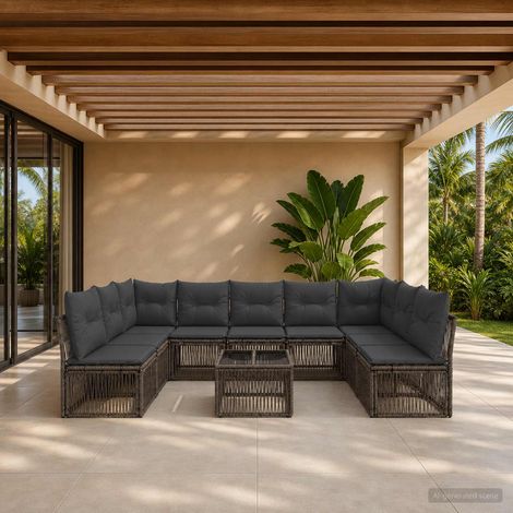 Set Divano da Giardino 10 pcs Grigio polyrattan vidaXL (1/5)