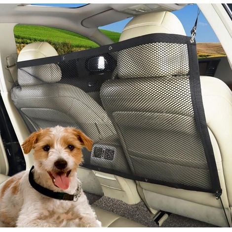Filet de sécurité pour animaux de compagnie en voiture 115 x 62 cm, barrière de sécurité universelle en maille pour voiture, barrière de sécurité durable empêchant les chiens d'accéder au siège avant, (1/5)