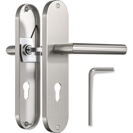 Béquilles de porte à angle droit zinc sur plaque avec trou de ferrure pour porte bois intérieure/extérieure (1/4)