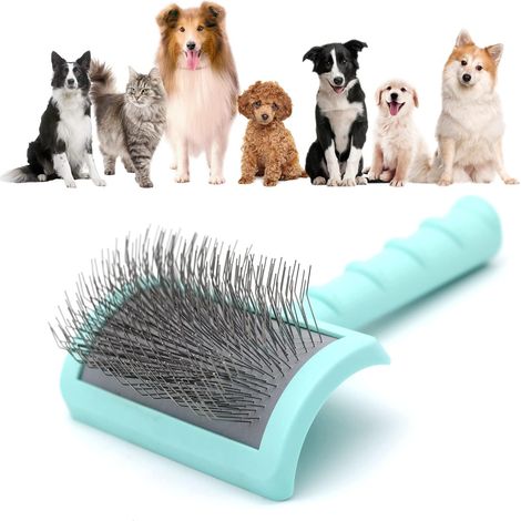Brosse à poils longs pour chien, brosse de toilettage pour chat qui perd de la fourrure (vert) (1/4)