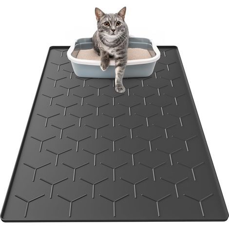 Katzenstreumatte, 86 x 56 cm, Silikon, wasserdicht, erhöhter Rand, schwarz, für Katzen und Hunde (1/5)