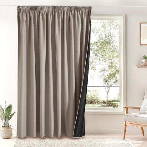 Enhanced Blackout Curtain, Ruffle Tape and Rod Pocket L 300 cm x H 245 cm, Sand, 1 Piece, Wide Width Thermal Light Insulation, Anti Cold Heat for Bedroom, Living Room, Home (1/5)