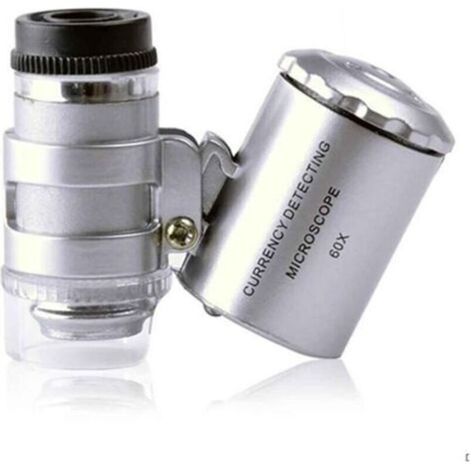CHOYCLIT Loupe éclairante 60X loupe poche mini microscope de poche loupe UV détecteur de monnaie bijoutier loupe avec la lumière LED