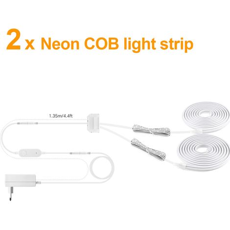 (2 bandes, lumière chaude, 1 m) Bande lumineuse LED COB Zigbee 24 V, étanche, néon, ruban silicone, dimmable. (1/5)