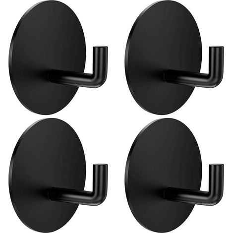 Set of 4 heavy-duty self-adhesive hooks for hanging washcloths, waterproof bathroom hooks, removable wall hooks without nails, stainless steel, black - RAPANDA (1/4)