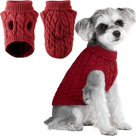 Pull pour Chien à Tricoter, Pull-Overs pour Pull, Pull Chaud Pull Tricots Outwear, Vêtements d'hiver pour Chiens,Taille Bouledogue Français, Chihuahua Manteau Teckel Vetement (Rouge, XL) (1/5)