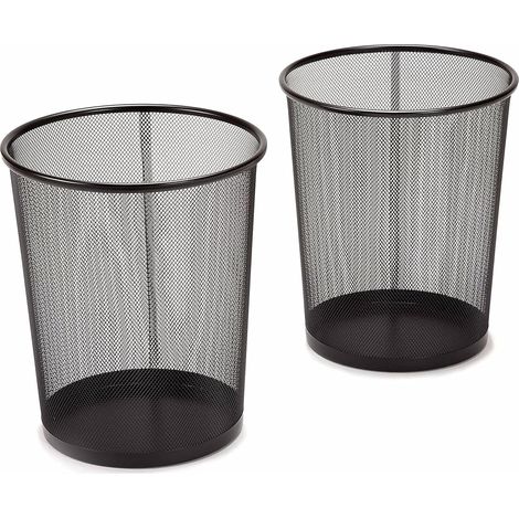 Lot de 2 poubelles rondes en treillis d'acier, adaptées aux déchets ménagers, de bureau ou de garage, ou au recyclage, noires, 6 gallons. (1/5)