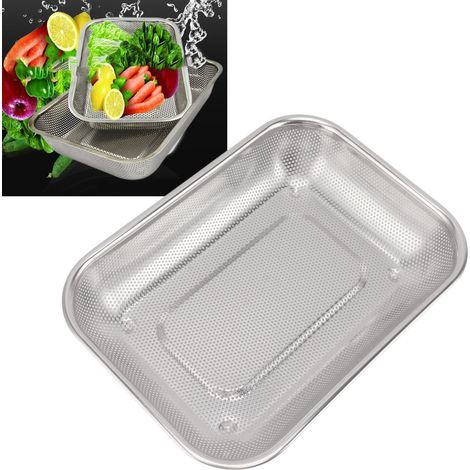 Panier carré perforé en acier inoxydable de grande taille pour filtrer et égoutter l'eau (1/5)